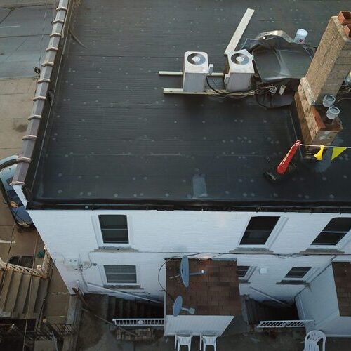 view from above of TPO roof material after installation
