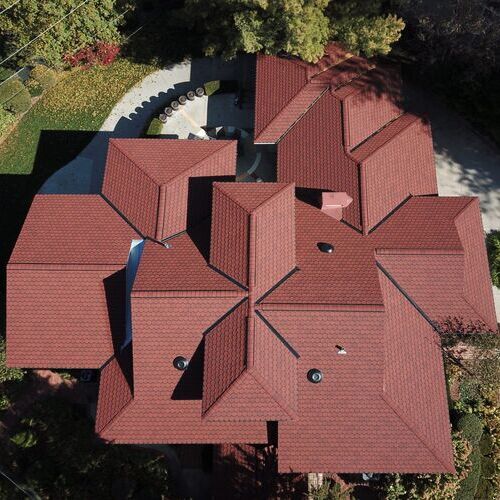 view from above of a tile roof