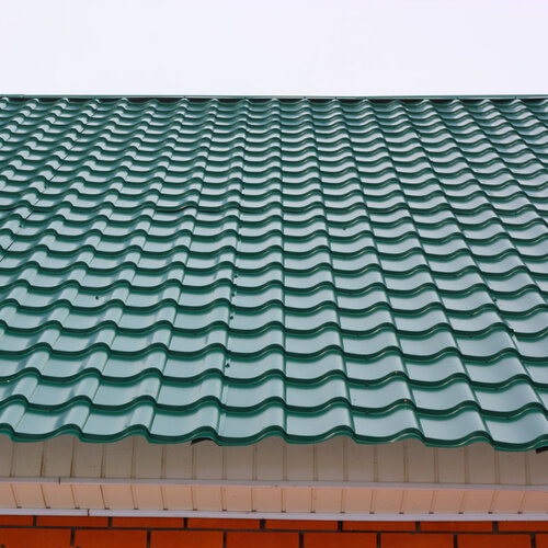 close-up of green roof tiles