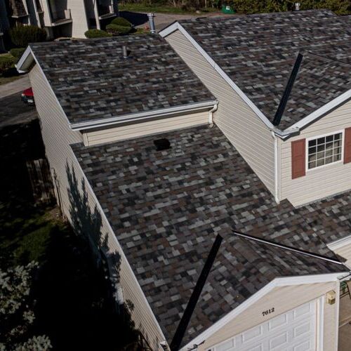 view from above of a home with a slate roof